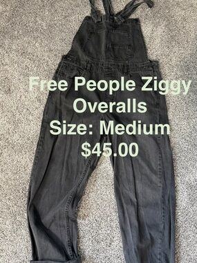 Free People Black Denim Ziggy Overalls